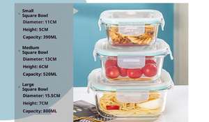 Kustomisasi Grosir 3 Set Wadah Makanan Kaca Borosilikat Tinggi Kotak Hadiah Mangkuk Pencampur Kaca Kotak Makan Siang - Product Image 3