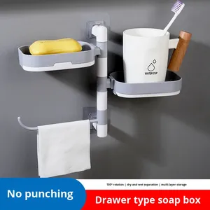 Wholesale T Plastic Multifunctional No-Drill Wall-Mounted Rotating Three-Layer High-End <b>Soap</b> <b>Holder</b> & Rack Storage - Product Image 5