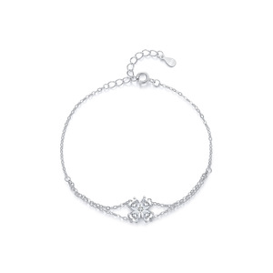 S925 Silver Women's Chain <b>Bracelet</b> With Round Diamond Flower Design Minimalist Everyday Wear Jewelry - Product Image 1