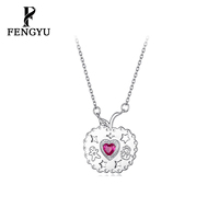 Collier pendentif pomme raffiné avec zircon cœur pour femme, en argent sterling 925, bijoux de mode personnalisés pour Noël et l'hiver, vente en gros