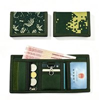 Dompet Lipat Tiga Anak Motif Dinosaurus Pixel Camo Unisex, Dompet Koin Pelajar Bordir dengan Gantungan Kunci dan Kantong Uang Resleting, Promo Hot Sale