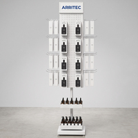 Étagère de présentation de cosmétiques et de parfums en métal portable à 4 côtés avec crochets
