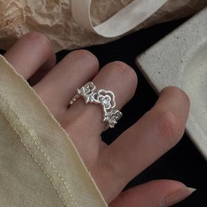 Anillo de Plata de Ley S925 con Diseño de Encaje Hueco y Diamantes, Diseño de Onda de Nube, Patrón Geométrico Retro de Alta Gama, Piedra Tallada para Mujer - Product Image 2