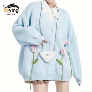 Veste pull pour femme personnalisée et élégante pour garçon Cardigan <span class=keywords><strong>mi</strong></span>-long en tricot à coupe ample avec bouton de décoration pour l'automne et l'hiver - Product Image 1