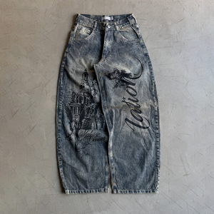 <span class=keywords><strong>Jeans</strong></span> vintage personnalisés à imprimé camouflage, coupe large, taille mi-haute, en denim tissé, avec strass, délavage effet usé, pour hommes, faible MOQ - Product Image 4