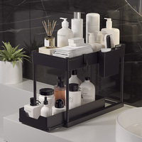 Étagère de rangement pour 2 pneus, organisateur, étagère à épices, panier coulissant sous l'évier, cuisine, salle de bain, maison, noir