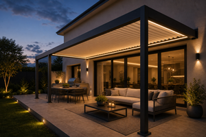 Luxury Residential Aluminum Pergola, Smart Motorized Louvered Outdoor <b>Gazebo</b>, Sun & Rain Resistant Patio Pavilion - Product Image 3