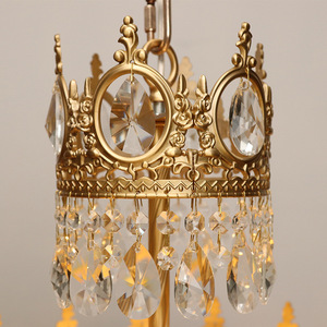 Lustre en cristal finition or, base d'ampoule E26, LED blanc chaud 3500K, hauteur réglable, intensité variable, luminaire suspendu rond pour salon - Product Image 3