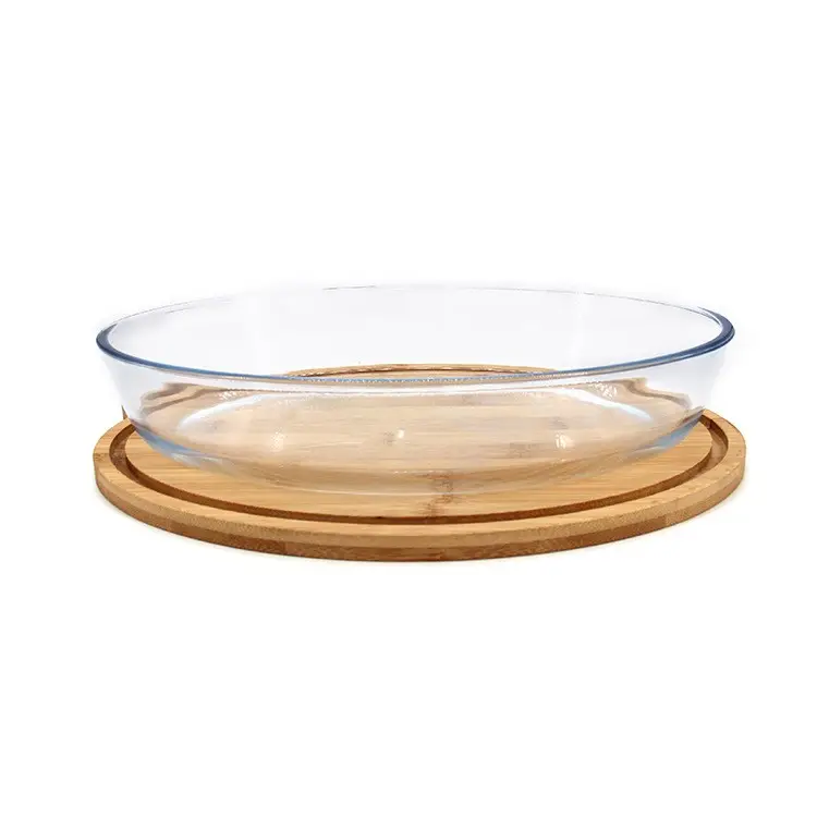 2400ML Oval elipse lavavajillas de vidrio borosilicato de alta para hornear cocina plato cazuela para hornear con la tapa de Bambú