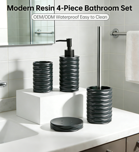 Juego <span class=keywords><strong>de</strong></span> Accesorios <span class=keywords><strong>de</strong></span> Baño <span class=keywords><strong>de</strong></span> Resina Ecológica Clásico <span class=keywords><strong>de</strong></span> 4 Piezas, Personalizado al por Mayor, Jabonera, Dispensador <span class=keywords><strong>de</strong></span> Jabón, Escobilla para Inodoro - Product Image 5