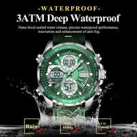 Jam Tangan Pria POEDAGAR E108 Quartz Analog LED Digital Chronograph Tali Kulit 3ATM Tahan Air Multi Fungsi Kalender Reloj