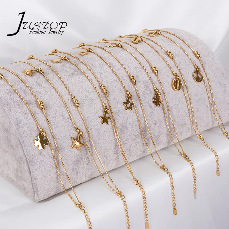 Stainless steel foot jewelry 18K gold plated two chain layer sea star anklets for women