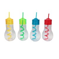 Bouteille d'eau en plastique jetable de 600 ml avec ampoule lumineuse, avec couvercle et paille