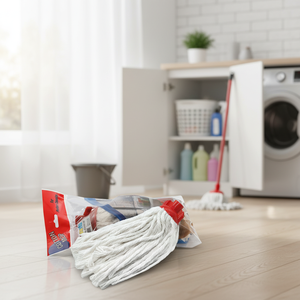 Fregona de algodón 100%, producto de limpieza de suelo doméstico fácil de limpiar con cesta de plástico para superficies lisas - Product Image 3