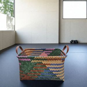 Colorful Woven Storage Basket <b>Rectangle</b> Handmade For Living Room Desktop Organization - Product Image 2