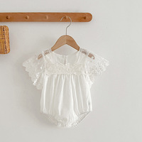 Combinaisons d'été pour bébés filles, combinaison princesse, couleur unie, combinaisons en dentelle pour filles, vêtements à manches bouffantes pour tout-petits