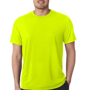 Camisetas de trabalho 100% poliéster com logotipo personalizado, camisetas verdes fluorescentes de segurança para homens, construção de alta visibilidade, manga curta