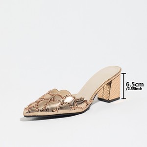 Tacones D'Orsay Dorados con Lentejuelas y Decoración de Pedrería, Punta Puntiaguda, Tacón Cuadrado, Deslizables, con Correa en el Tobillo, Zapatos de Moda - Product Image 4