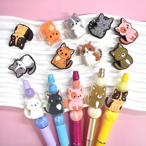 Stationary Accessories Pen Rubber Silicone Cat Charms LED Fancy Beaded Bracelets Beads Accessories Focal Beads For Pen Making