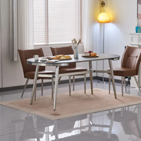 Meja Makan Modern Terlaris, Dapat Diperpanjang, Permukaan Batu Sinter, Kaki Baja Anti Karat Berlapis Emas, Cocok untuk Apartemen dan Hotel