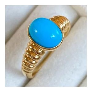Xinfly Retro 18K Real Gold <b>Turquoise</b> <b>Ring</b> Fine Jewelry for Wedding Engagement Anniversary Party Au750 Calaite - Product Image 1