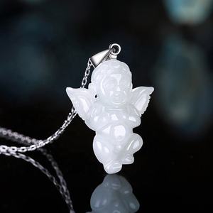 Pendentif en Jadeite Naturelle Ange Cupidon Bébé, Argent S925, Design Original, Cadeau avec Certificat d'Expertise HJ08 - Product Image 2