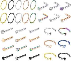 Lotus Wholesale Best Seller 20g Anneaux de nez, clous de nez, piercing en forme de L en acier chirurgical inoxydable, bijoux de piercing pour le nez - Product Image 4