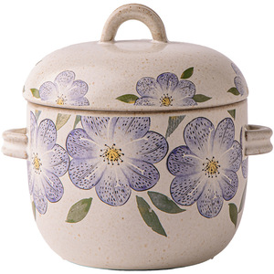 หม้อตุ๋นเซรามิกแบบจีนโบราณสองหูจับ กันน้ำ ฝาปิดลายดอกไม้ ส่งออกต่างประเทศ - Product Image 5