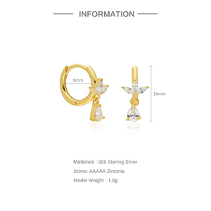 CANNER Joyería de Moda, Pendientes de Plata S925 con Zirconia Marquise Ojo de Caballo, Tipo Broche, para Perforación de Cartílago, Pequeños Aros de Moda - Product Image 3