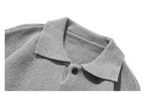 Suéter Unisex de Punto Denso 100% Poliéster para Invierno, Cuello Solapa Pequeño, Estilo Old Money, Estilo Camisa Oversize, Tejido Pesado y Relajado - Product Image 4