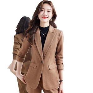Women's Suit Set Polyester Wool <b>Blend</b> Full Sleeve Autumn Office Lady Anti-Wrinkle Professional Workwear - Product Image 5
