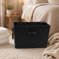 Panier de rangement rectangulaire de luxe en sangle PP tressée noire, écologique, avec poignées, pour la maison et le bureau