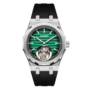 Montre mécanique à tourbillon authentique pour homme, design squelette ajouré, montre-bracelet décontractée, série Aesop Tourbillon - Product Image 1