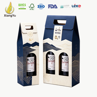 Boîte de transport pour vin, emballage en carton personnalisé imprimé avec poignée et fenêtres de présentation pour une ou deux bouteilles, vente directe
