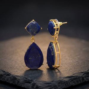 Pendientes de Plata de Ley 925 con Lapislázuli en Forma de Gota, Hechos a Mano en Latón - Product Image 3