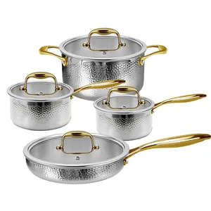 Luxury Golden Cooking Pot Ware Kitchen Utensils Set Triply Non Stick Cookware Set For Kitchen