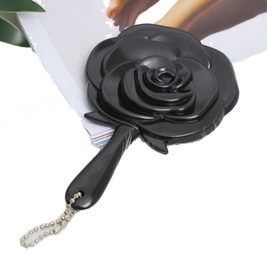 Espejo de maquillaje de tocador pequeño de flor rosa de estilo retro europeo plástico creativo con mango portátil - Product Image 5