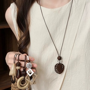 Bead Wood Tone Pendant Necklace <b>Rope</b> Choker Long <b>Chain</b> Necklace for Women Boho Wedding Party Gift - Product Image 6