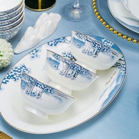Service de table en porcelaine blanche et bleue, motif fleurs de Wutong, compatible micro-ondes, style national, coffret cadeau, céramique de Jingdezhen