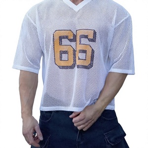 Maillot de football blanc en mesh pour homme, col en V, avec numéro 66 imprimé, manches courtes, coupe sportive régulière, respirant - Product Image 1