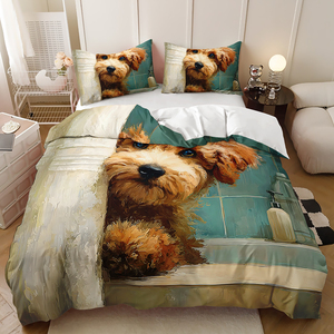 Niedliches Hundemuster Digital-Druck Polyester Bettwäsche-Set, Bettbezug & Kissenbezüge - Product Image 5