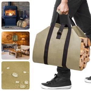 Bolsa portátil de lona para transportar leña, bolsa de almacenamiento rectangular impermeable de color caqui para uso en chimenea de cocina - Product Image 1