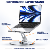 360° Draaibare Aluminium Laptopstandaard, Verstelbare Ergonomische Notebook/Tablet Houder, geventileerd, Bureaustandaard, OEM ODM Groothandel
