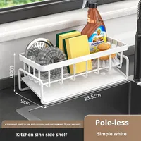 Égouttoir d'évier de cuisine porte-éponge détergent organisateur à un niveau fer non pliant support de rangement multifonction pour bol à vaisselle