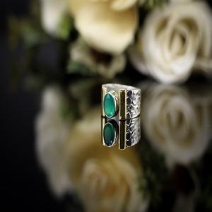 Bague en onyx vert naturel pour hommes et femmes, bague en onyx vert plaquée argent et or faite à la main pour un usage quotidien - Product Image 4