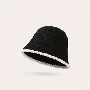 Nouveau Chapeau Bob en Peluche Tricoté Noir pour Femme, Style Mode Automne Hiver, Doux et Léger, Chapeau de Pêcheur, Chapeau Bassin - Product Image 2
