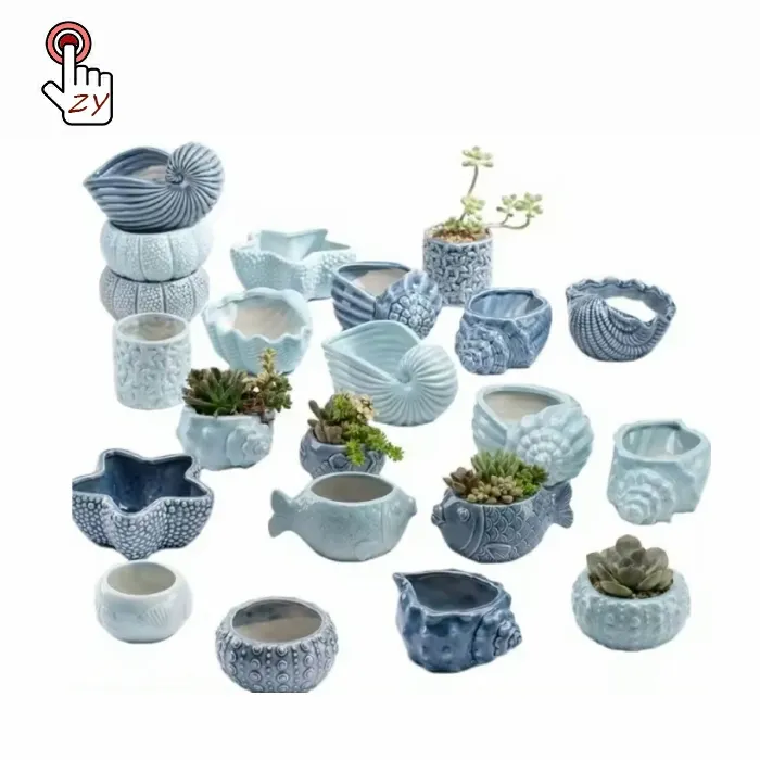 Marine océan dessin animé pot de plante bleu mer animal porcelaine en pot bassin baleines étoile de mer coquille poisson en céramique succulent pot de fleur