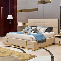 Haut de gamme personnalisable Double lit Queen dossier élastique tête de lit en cuir givré hôtel Villa chambre meubles lit de couchage