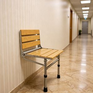<b>Folding</b> Shower <b>Stool</b> Wooden Stainless Steel Wall Mounted 33x40x54cm Bathroom Seat With Backrest - Product Image 4