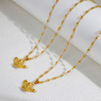 Collar con colgante de ala de Ángel para mujer, cuentas y cadena de acero inoxidable chapadas en oro, regalo de joyería bonito y delicado para ella